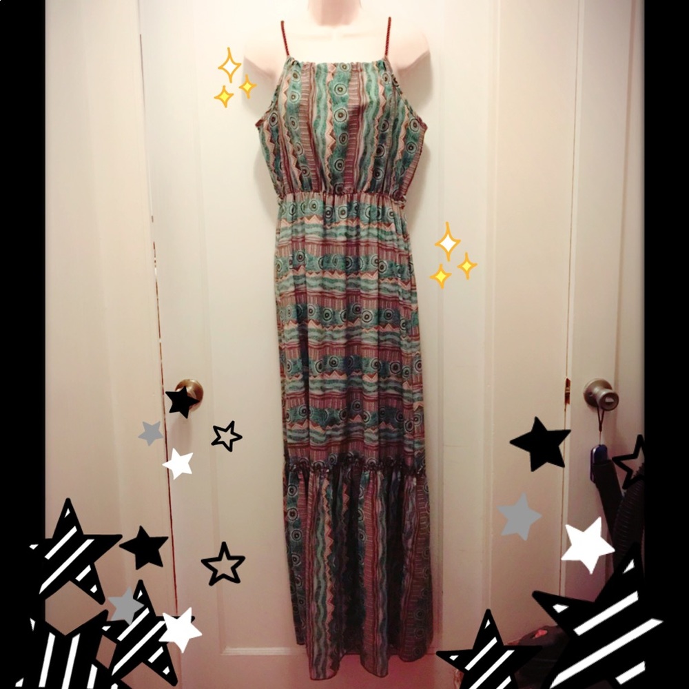 My Beloved Tribal Print Teal Maxi Dress